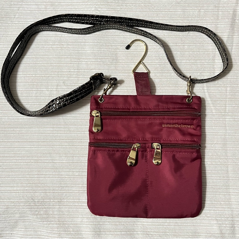 To-Go Crossbody Travel Pouch Bag by Samantha Brown Burgundy Red and Gold Tone